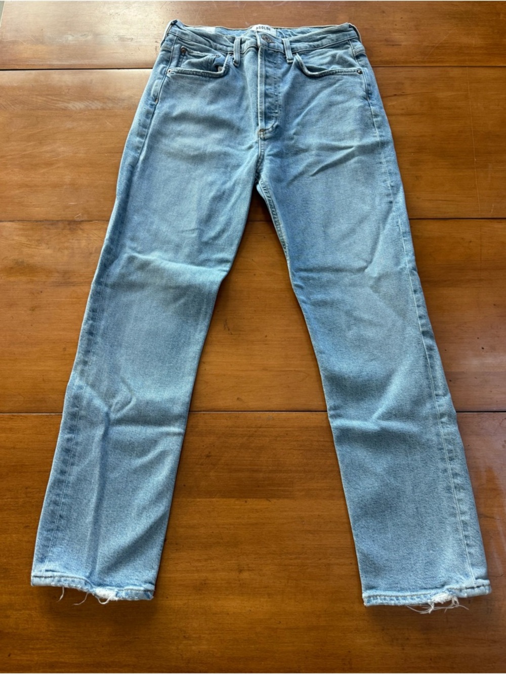 AGOLDE Riley High Rise Straight Crop Jeans Light Wash Raw Hem Sz 27